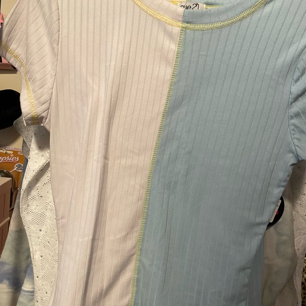 Two-Tone White and Blue T-Shirt